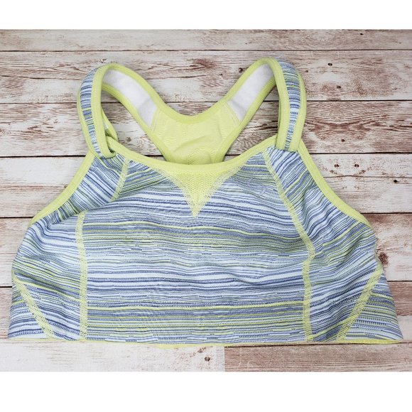 Moving Comfort Other - Moving Comfort 34B Rebound Racer Sports Bra Racerback Yellow Gray Adjustable